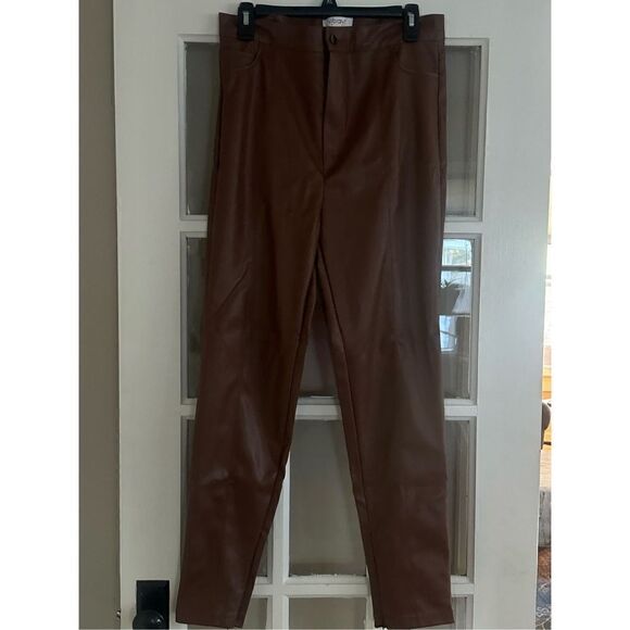 VIBRANT SKINNY WITH ankle ZIPPER cognac brown faux leather size 15 (W 31) - Picture 5 of 7